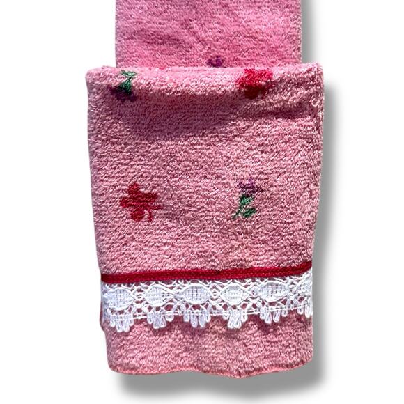 Vtg Dundee Brand Lace Trim Pink Face Cloth Cotton Floral Butterfly Cottage New - Picture 6 of 11
